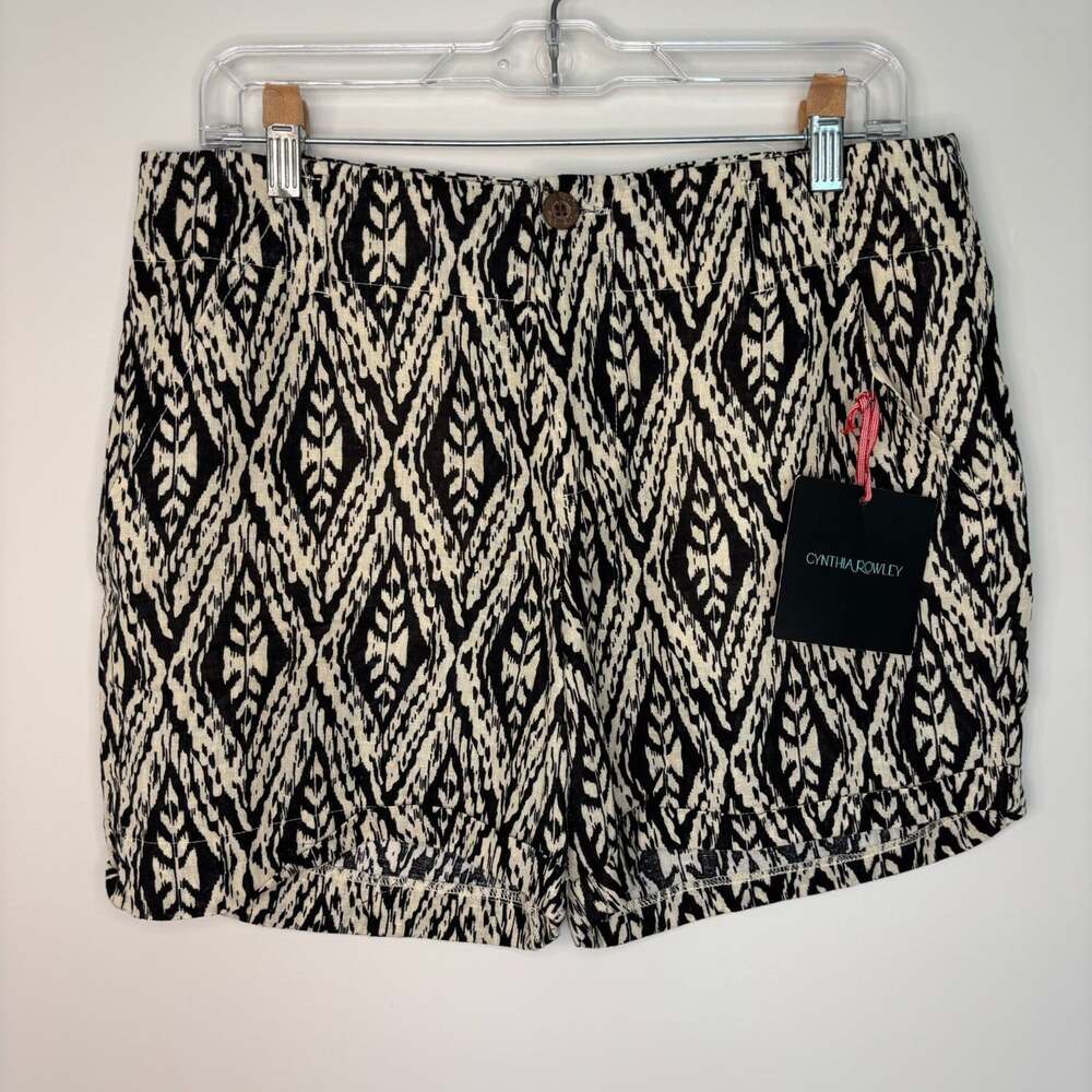 Cynthia Rowley NEW linen blend ikat shorts 5" womens 8 black cream pockets